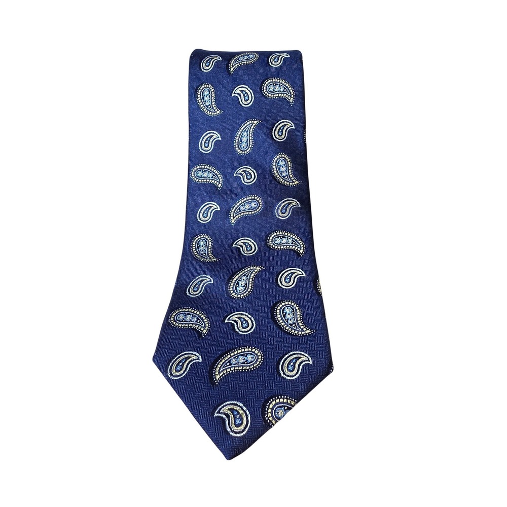 CREMIEUX Mens Silk Paisley Necktie Handmade in USA Blue